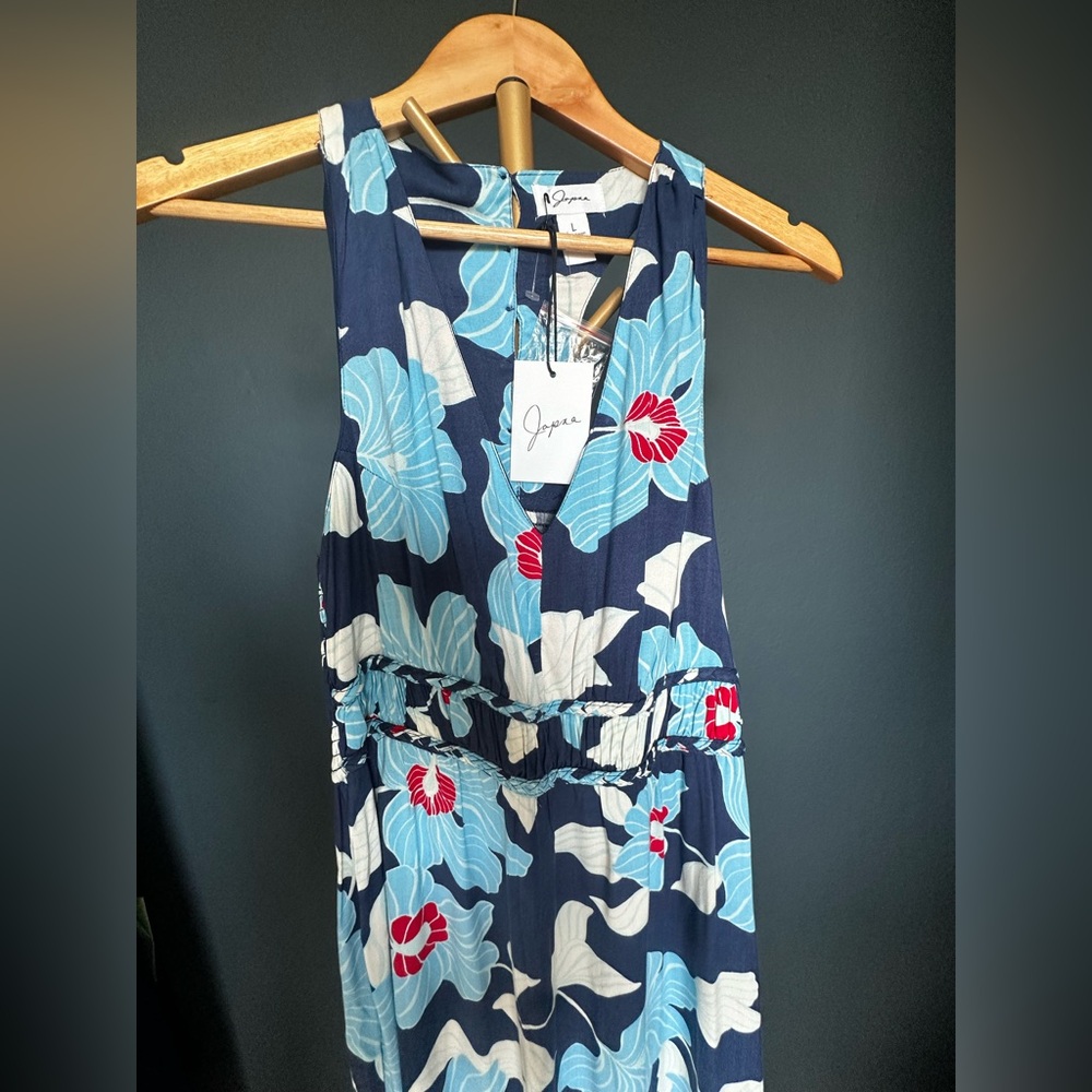 Japna Navy and Blue Floral Women's Maxi Sleeveless Dress